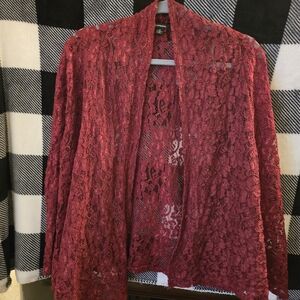 Espresso Deep Red Lace Cardigan